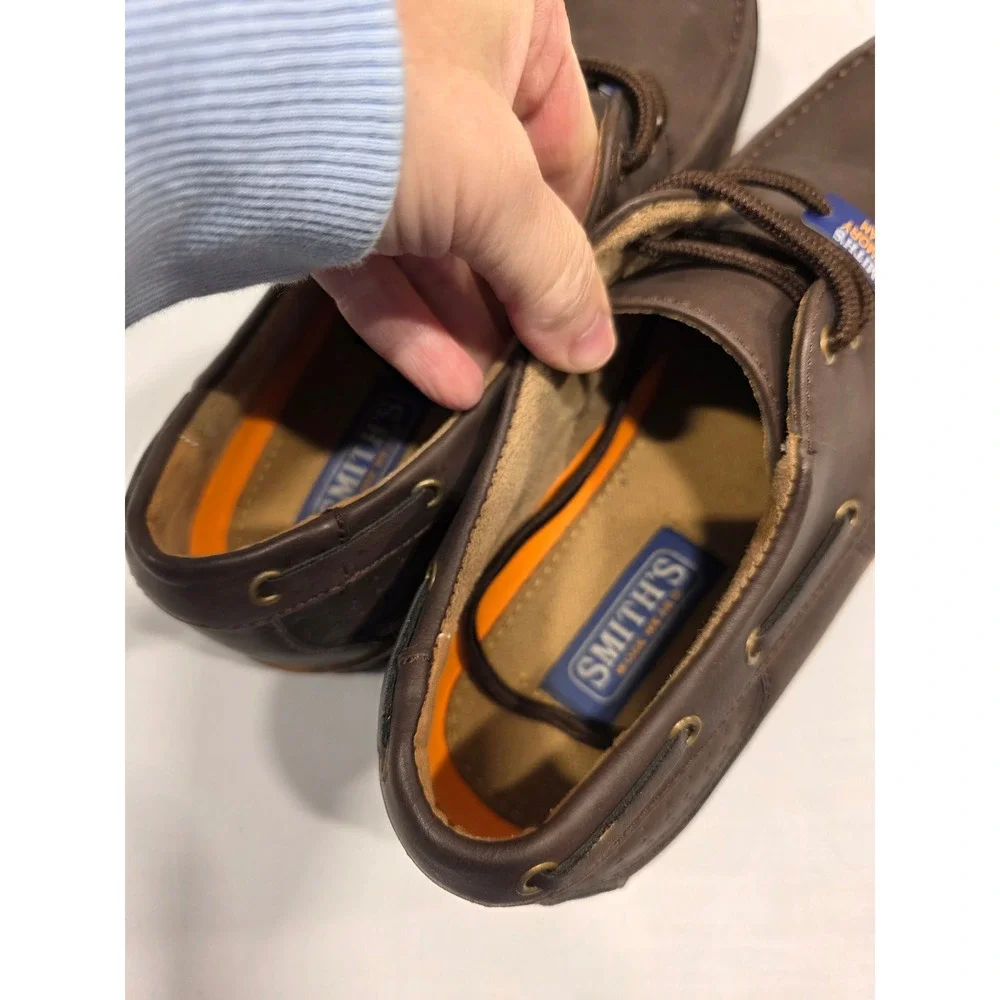 Smiths Workwear Mens Georgia Style Brown Leather Lace Up Boat Shoes Size‎ 11